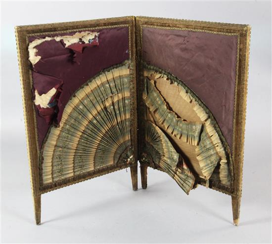 A Victorian two fold screen H.3ft W. 2ft 11in. per panel